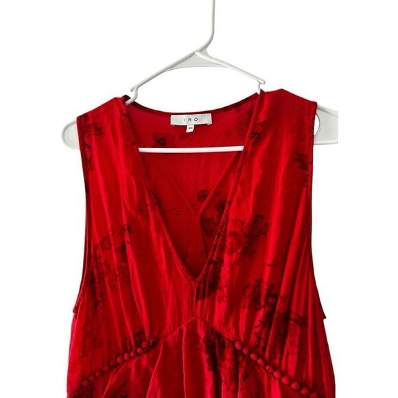 IRO Red Sleeveless Floral Asymmetrical Midi Dress Women's EU Size 40 US size 8 - Picture 9 of 12